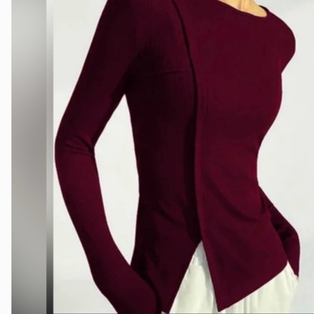 STYLEWE Burgundy long sleeve ribbed asymmetrical shirt. Size S; Classic NWT